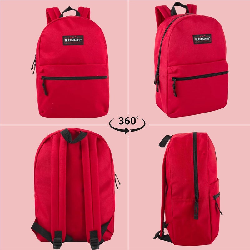 Trailmaker Classic 17 inch Backpacks with Adjustable Padded Straps | School Backpacks for Girls, Boys (Red) - Image 5